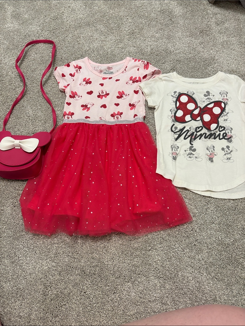 Disney Minnie Mouse Tulle Dress, purse and t shirt bundle 5T